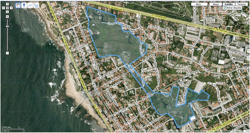 Mapa de Antigos terrenos agrícolas em Aldoar e Nevogilde
