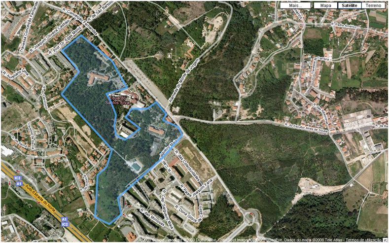 Mapa de Espaço verde nas traseiras do Hospital Santos Silva