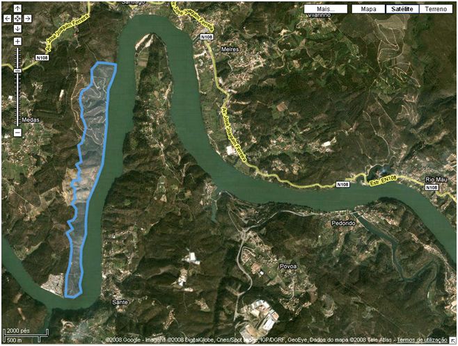 Mapa de Margem do rio Douro entre o Parque de Campismo e o lugar da Varziela