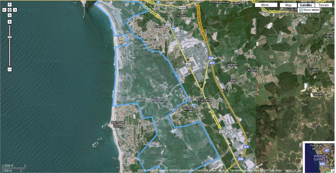 Mapa de Paisagem Protegida Regional do Litoral de Vila do Conde e Reserva Ornitológica do Mindelo