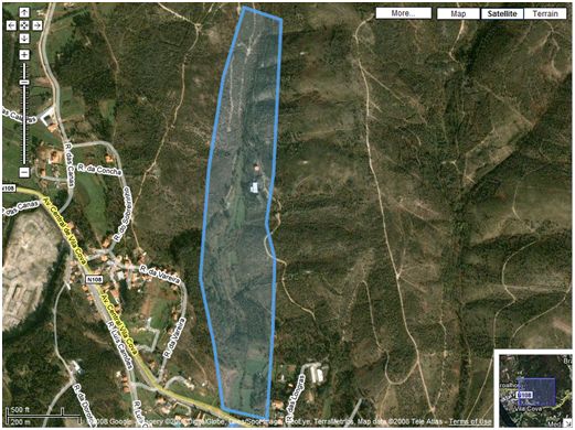 Mapa de Ribeira de Longras (ou Campelos). A designação é controversa.